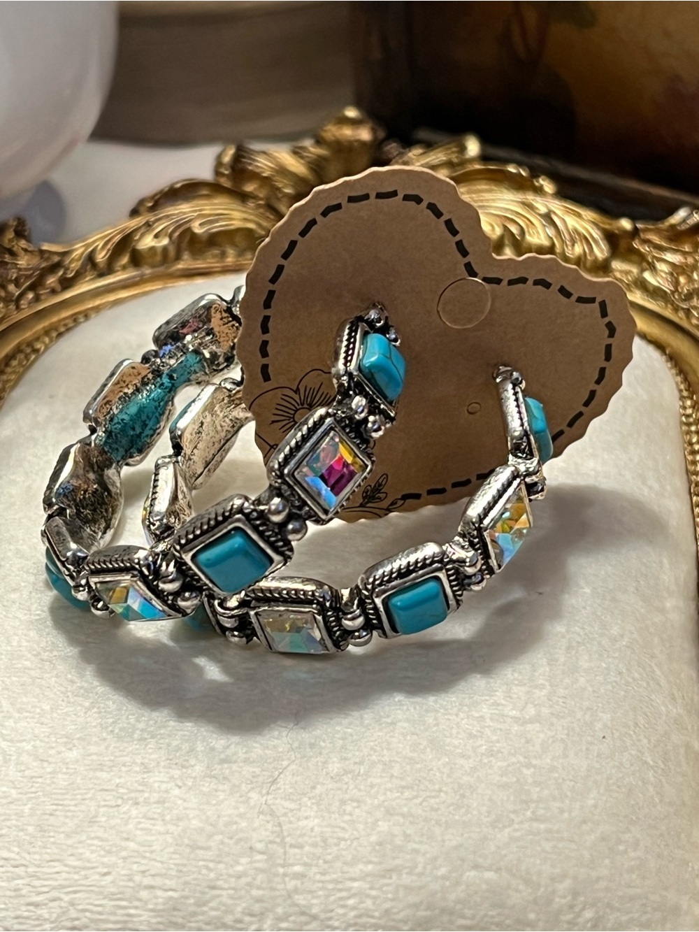 Turquoise Crystal Hoop Earrings - Women's Jewelry